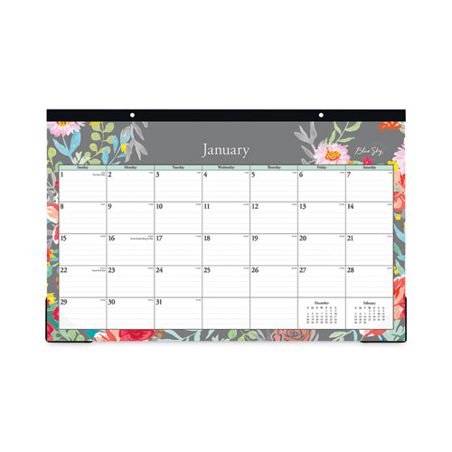 Sophie Desk Pad, Sophie Floral Artwork,17 x 11, Multicolor Sheets,Black Binding, Clear Corners,12-Month (Jan-Dec): 2024