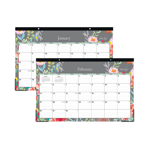 Blue Sky® Sophie Desk Pad, Sophie Floral Artwork,17 x 11, Multicolor Sheets,Black Binding, Clear Corners,12-Month (Jan-Dec): 2024