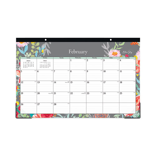 Image of Blue Sky® Sophie Desk Pad, Sophie Floral Artwork,17 X 11, Multicolor Sheets,Black Binding, Clear Corners,12-Month (Jan-Dec): 2024