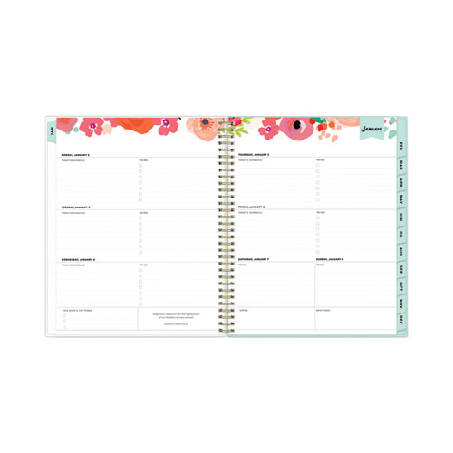 Image of Blue Sky® Day Designer Secret Garden Mint Frosted Weekly/Monthly Planner, 11 X 8.5, Multicolor Cover, 12-Month (Jan To Dec): 2024