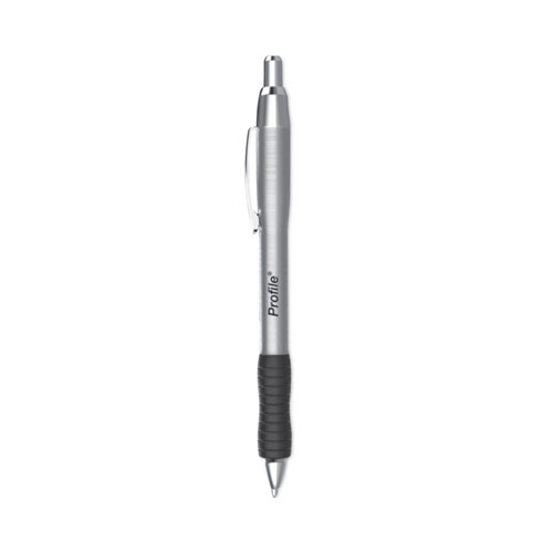 Paper Mate® Profile Metal Ballpoint Pen, Retractable, Medium 1 Mm, Black Ink, Silver Barrel, Dozen
