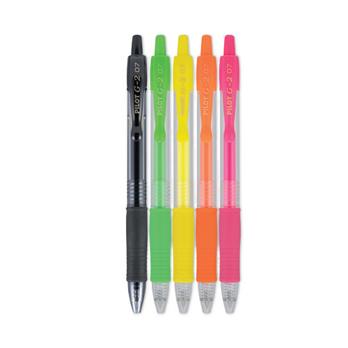 Image of Pilot® G2 Neon Gel Pen, Retractable, Fine 0.7 Mm, Assorted Neon Ink And Barrel Colors, 5/Pack