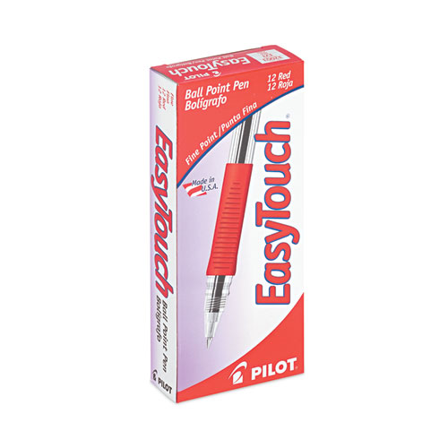 EasyTouch Ballpoint Pen, Stick, Fine 0.7 mm, Red Ink, Clear/Red Barrel, Dozen