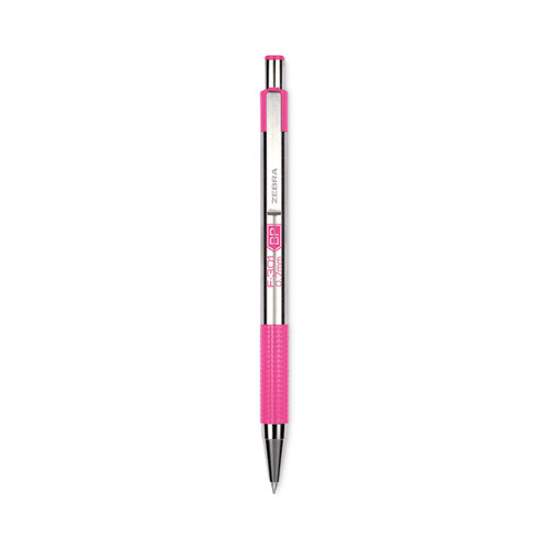 F-301 Ballpoint Pen, Retractable, Fine 0.7 mm, Black Ink, Stainless Steel/Pink Barrel