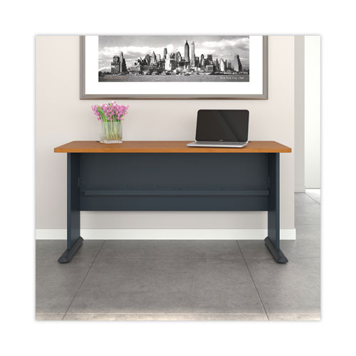 Series A Collection Workstation Desk, 59.63" x 26.88" x 29.88", Natural Cherry/Slate Gray