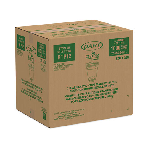 Image of Dart® Bare Eco-Forward Rpet Cold Cups, 12 Oz To 14 Oz, Leaf Design, Clear, Squat, 50/Pack, 20 Packs/Carton