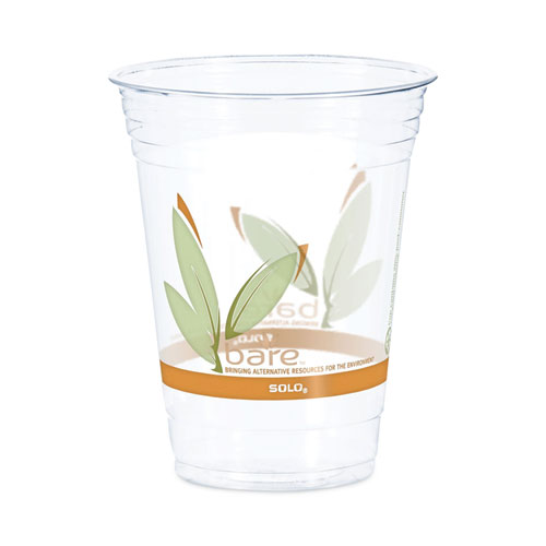 Dart® Bare Eco-Forward RPET Cold Cups, 16 oz to 18 oz, Leaf Design, Clear, 50/Pack