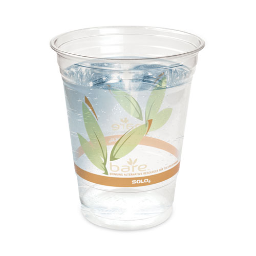 Bare Eco-Forward RPET Cold Cups, ProPlanet Seal, 12 oz to 14 oz, Leaf Design, Clear, Squat, 50/Pack, 20 Packs/Carton