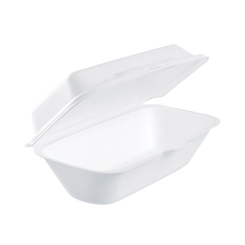 Image of Dart® Foam Hinged Lid Container, Hoagie Container With Removable Lid, 5.3 X 9.8 X 3.3, White, 125/Bag, 4 Bags/Carton