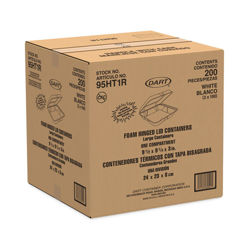 Image of Dart® Foam Hinged Lid Containers, 9.25 X 9.5 X 3, 200/Carton