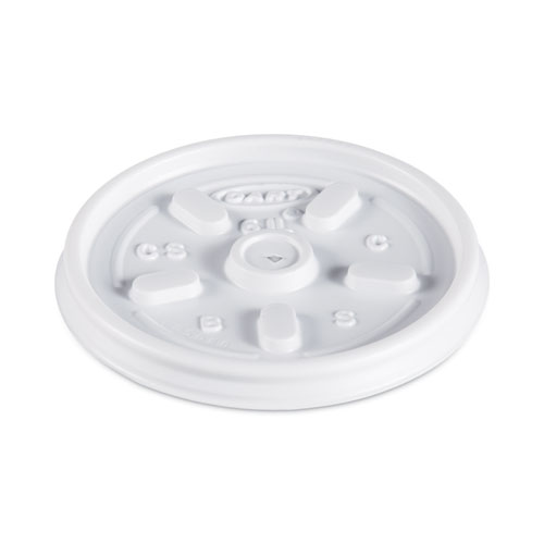Image of Dart® Plastic Lids For Foam Containers, Vented, Fits 3.5-6 Oz, White, 100/Pack, 10 Packs/Carton