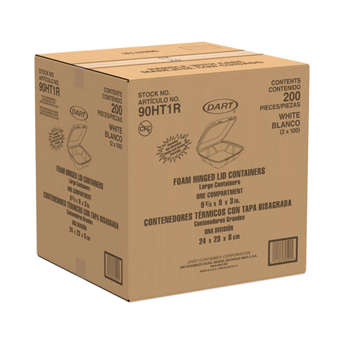 Image of Dart® Foam Hinged Lid Containers, 9 X 9 X 3, White, 200/Carton