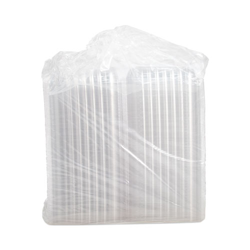 ClearSeal Hinged-Lid Plastic Containers, 9.3 x 8.8 x 3, Clear, Plastic, 100/Bag, 2 Bags/Carton