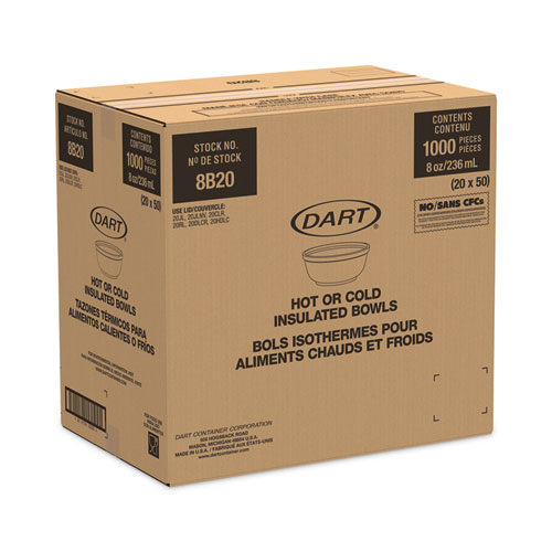 Image of Dart® Foam Bowls, 8 Oz, White, 50/Pack, 20 Packs/Carton