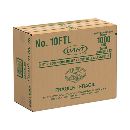Image of Dart® Lift N' Lock Plastic Hot Cup Lids, Fits 10 Oz Cups, White, 1,000/Carton