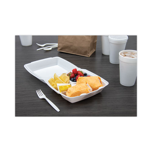Image of Dart® Foam Hinged Lid Container, 3-Compartment, 8 Oz, 9 X 9.4 X 3, White, 200/Carton