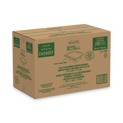 ClearPac SafeSeal Tamper-Resistant/Evident Containers, Flat Lid, 24 oz, 6.4 x 1.9 x 7.1, Clear, Plastic, 100/Bag, 2 Bags/CT