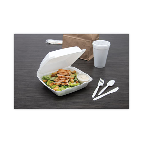 Foam Hinged Lid Containers, 1-Compartment, 8.38" x 7.78" x 3.25", White, 200/Carton