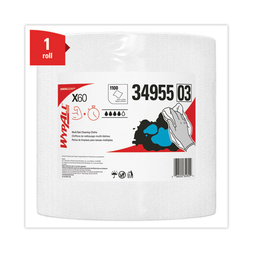Image of General Clean X60 Cloths, Jumbo Roll, 12.2 x 12.4, White, 1,100/Roll