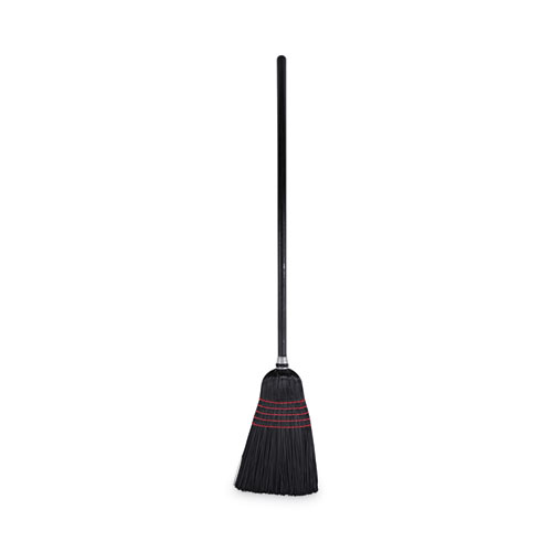 Image of Flagged Tip Poly Bristle Janitor Brooms, 10 x 58.5, Wood Handle, Natural/Black, 12/Carton