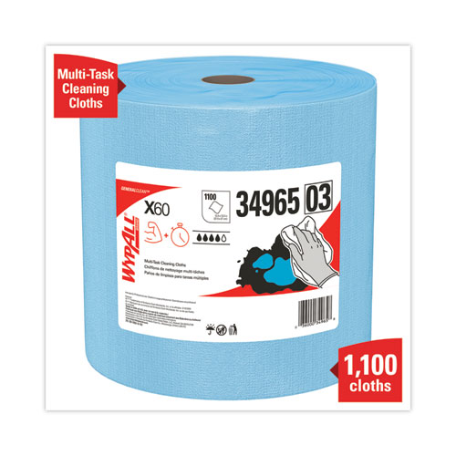 Image of Wypall® General Clean X60 Cloths, Jumbo Roll, 12.5 X 13.4, Blue, 1,100/Roll