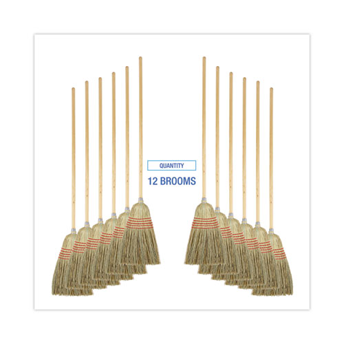 Image of Boardwalk® Parlor Broom, Yucca/Corn Fiber Bristles, 56" Overall Length, Natural, 12/Carton