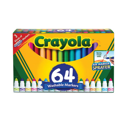Crayola® Broad Line Washable Markers, Broad Bullet Tip, Assorted Colors, 64/Set