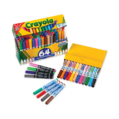 Image of Crayola® Broad Line Washable Markers, Broad Bullet Tip, Assorted Colors, 64/Set