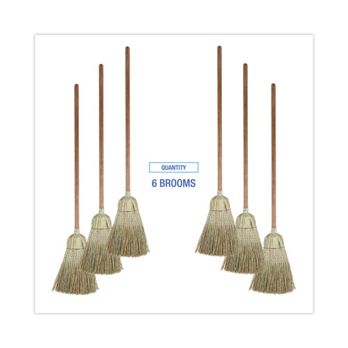 Corn/Fiber Brooms, Corn/Synthetic Fiber Bristles, 60" Overall Length, Gray/Natural, 6/Carton