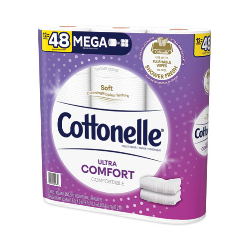 Image of Cottonelle® Ultra Comfortcare Toilet Paper, Soft Tissue, Mega Rolls, Septic Safe, 2-Ply, White, 284/Roll, 12 Rolls/Pack, 48 Rolls/Carton