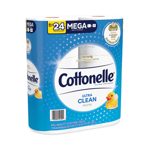Image of Cottonelle® Ultra Cleancare Toilet Paper, Strong Tissue, Mega Rolls, Septic Safe, 1-Ply, White, 284/Roll, 6 Rolls/Pack, 36 Rolls/Carton