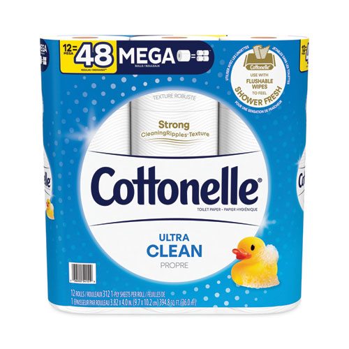 Cottonelle® Ultra Cleancare Toilet Paper, Strong Tissue, Mega Rolls, Septic Safe, 1-Ply, White, 284/Roll, 12 Rolls/Pack, 48 Rolls/Carton