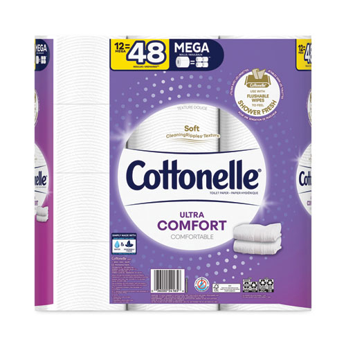 Image of Cottonelle® Ultra Comfortcare Toilet Paper, Soft Tissue, Mega Rolls, Septic Safe, 2-Ply, White, 284/Roll, 12 Rolls/Pack, 48 Rolls/Carton