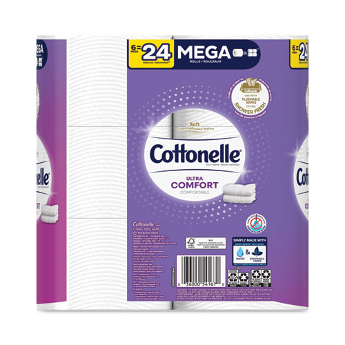 Image of Cottonelle® Ultra Comfortcare Toilet Paper, Soft Tissue, Mega Rolls, Septic Safe, 2-Ply, White, 284/Roll, 6 Rolls/Pack, 36 Rolls/Carton