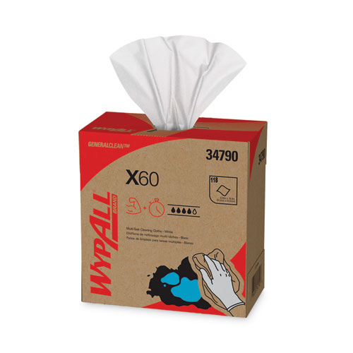 Image of General Clean X60 Cloths, POP-UP Box, 9.1 x 16.8, White, 126/Box, 10 Boxes/Carton