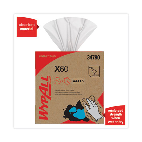 Image of Wypall® General Clean X60 Cloths, Pop-Up Box, 8.34  X 16.8, White, 126/Box, 10 Boxes/Carton
