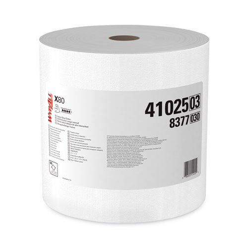 WypAll® Power Clean X80 Heavy Duty Cloths, Jumbo Roll, 12.4 x 12.2, White, 475/Roll