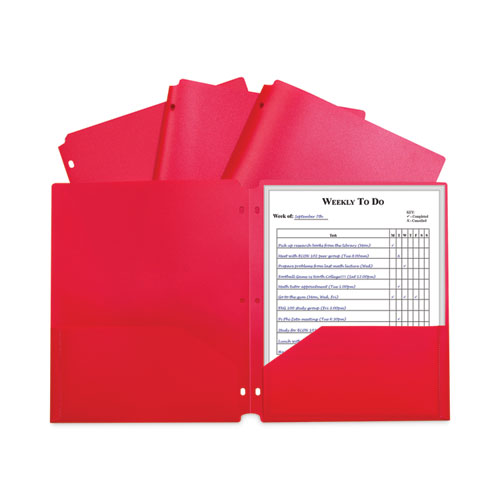 Image of C-Line® Two-Pocket Heavyweight Poly Portfolio Folder, 3-Hole Punch, 11 X 8.5, Red, 25/Box