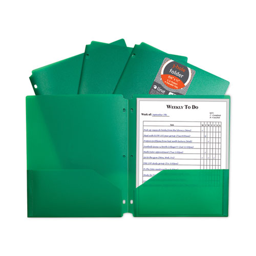 Image of C-Line® Two-Pocket Heavyweight Poly Portfolio Folder, 3-Hole Punch, 11 X 8.5, Green, 25/Box