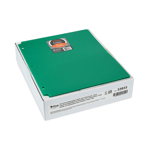 Two-Pocket Heavyweight Poly Portfolio Folder, 3-Hole Punch, 11 x 8.5, Green, 25/Box