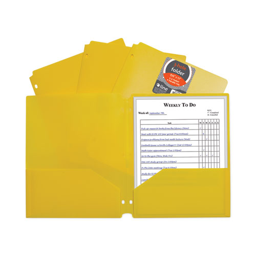 Two-Pocket Heavyweight Poly Portfolio Folder, 3-Hole Punch, 11 x 8.5, Yellow, 25/Box