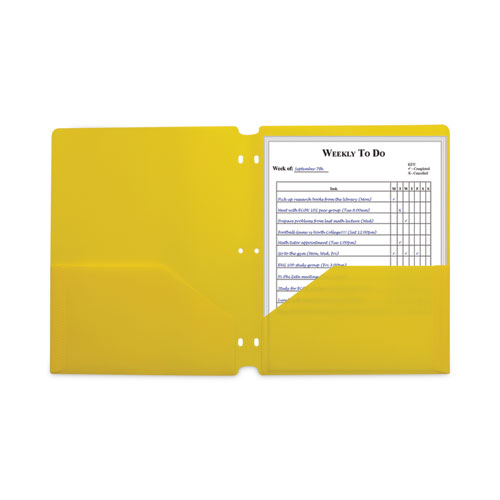 Two-Pocket Heavyweight Poly Portfolio Folder, 3-Hole Punch, 11 x 8.5, Yellow, 25/Box