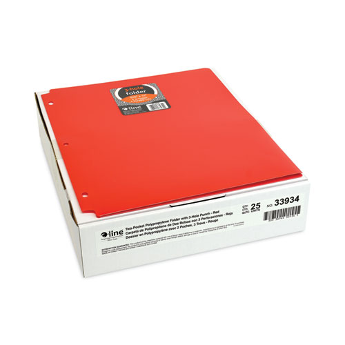 Two-Pocket Heavyweight Poly Portfolio Folder, 3-Hole Punch, 11 x 8.5, Red, 25/Box