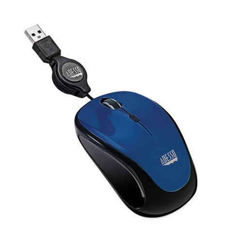 Image of Adesso Illuminated Retractable Mouse, Usb 2.0, Left/Right Hand Use, Dark Blue