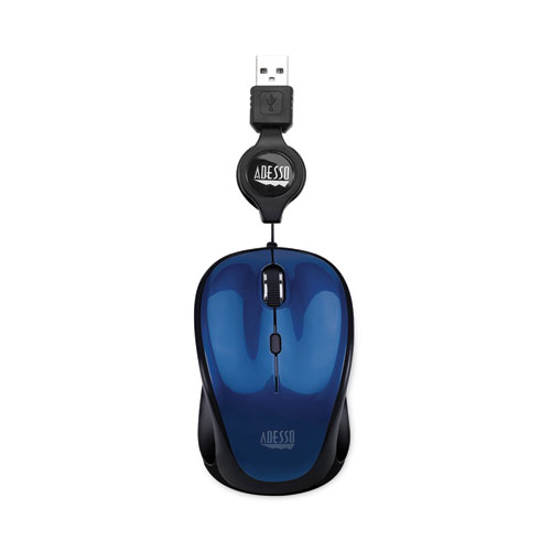 Adesso Illuminated Retractable Mouse, Usb 2.0, Left/Right Hand Use, Dark Blue