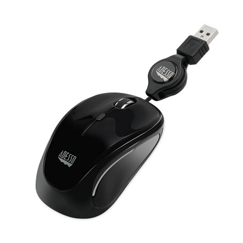 Illuminated Retractable Mouse, USB 2.0, Left/Right Hand Use, Black
