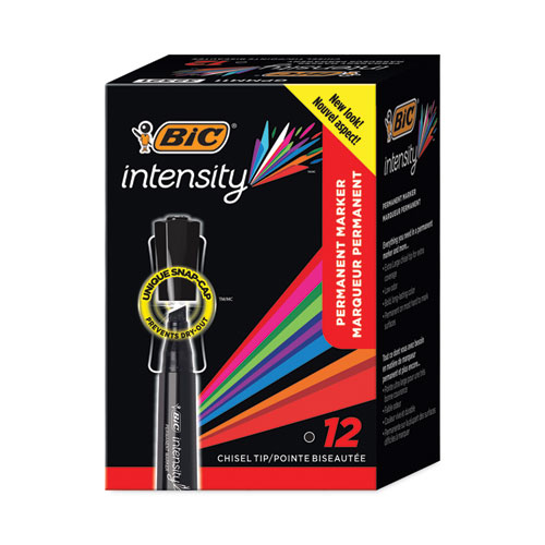 Bic® Intensity Chisel Tip Permanent Marker, Broad Chisel Tip, Tuxedo Black, Dozen