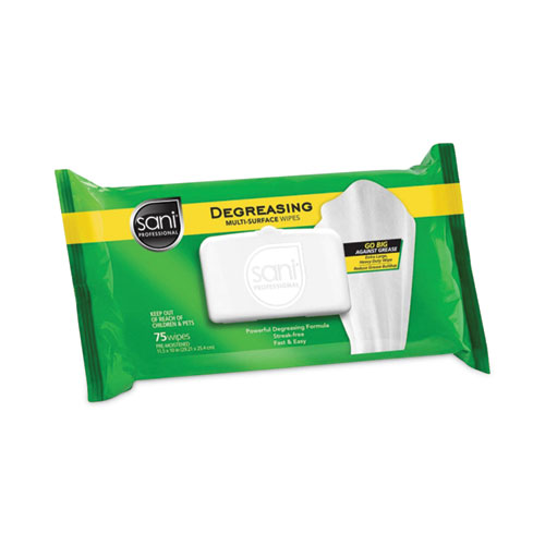 Sani Professional® Degreasing Multi-Surface Wipes, 11.5 x 10, 75 Wipes/Pack, 9 Packs/Carton