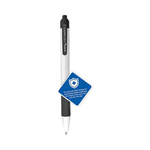 Sarasa Dry X20+ Gel Pen, Retractable, Fine 0.7 mm, Black Ink, White/Black Barrel, Dozen