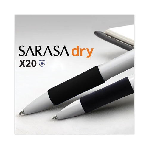 Sarasa Dry X20+ Gel Pen, Retractable, Fine 0.7 mm, Black Ink, White/Black Barrel, Dozen